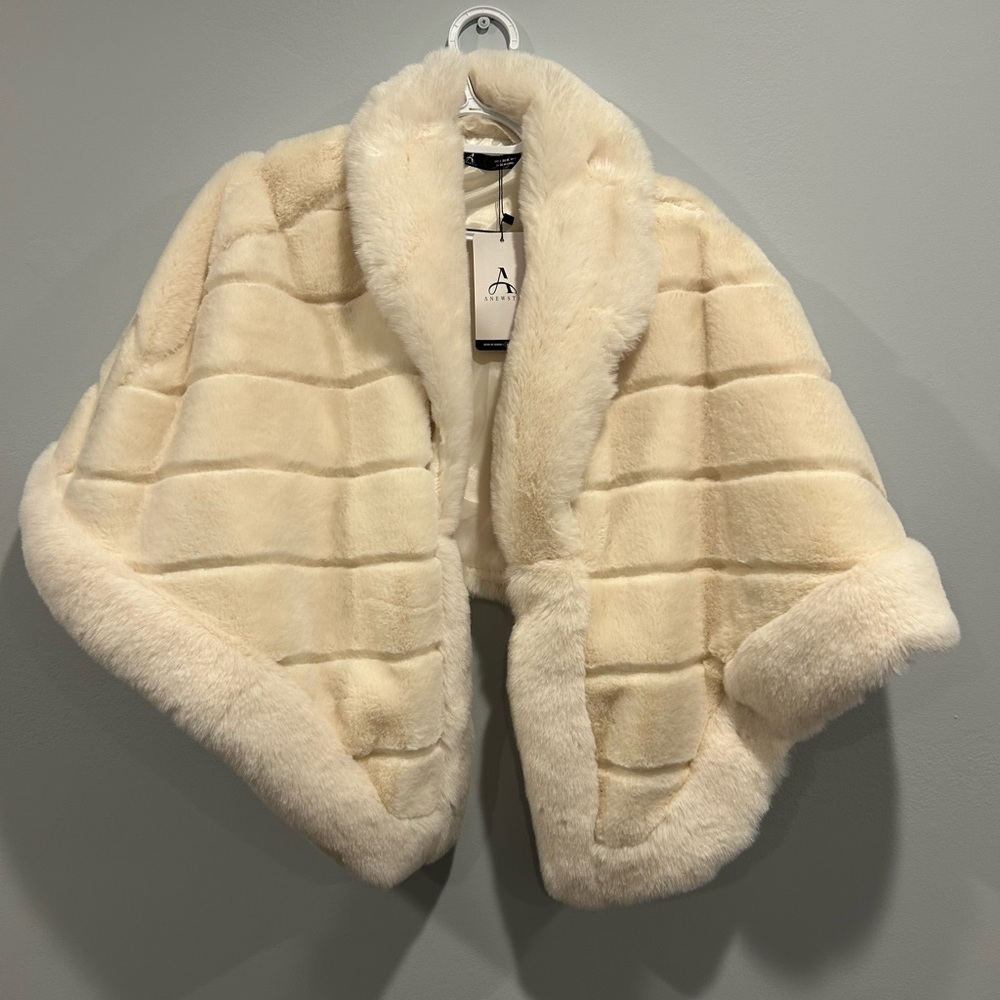 Cream Faux Fur Cape- New with tags